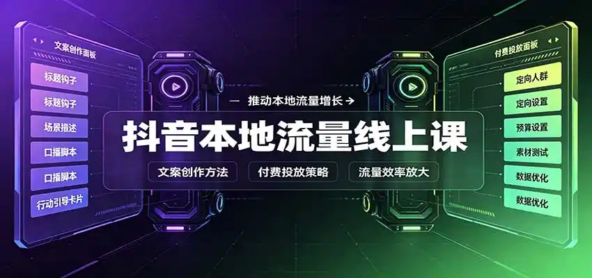 抖音本地流量线上课：账号搭建拍摄剪辑，文案创作与付费投放教学-翻身路网创