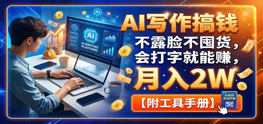 AI写作搞钱：不露脸不囤货，会打字就能赚，月入2W【附工具手册】-翻身路网创