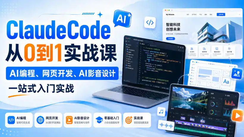 Claude Code从0到1实战课，AI编程、网页开发、AI影音设计一站式入门实战(更新)-翻身路网创