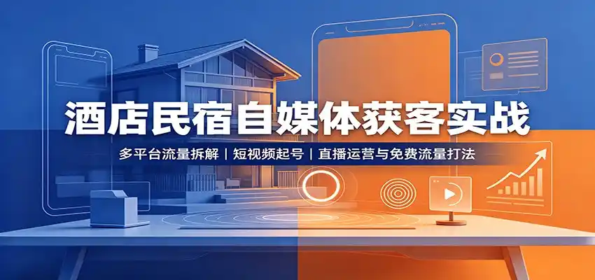 酒店民宿自媒体获客实战:多平台流量拆解,短视频起号,直播运营与免费流量打法-翻身路网创