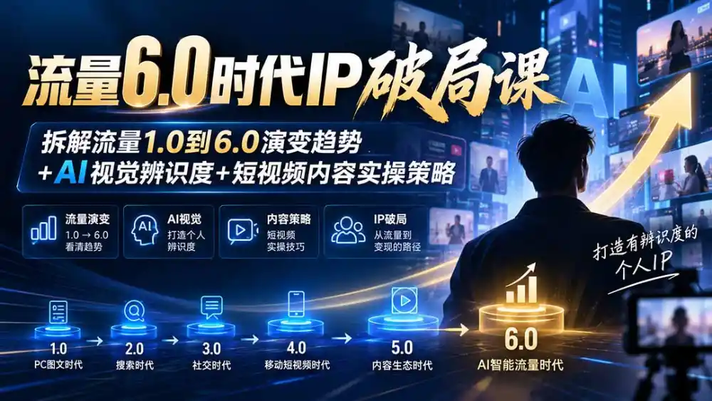 流量6.0时代IP破局课-更新：拆解流量1.0到6.0演变趋势+AI视觉辨识度+短视频内容实操策略-翻身路网创