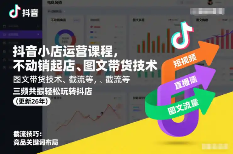 抖音小店运营课程，不动销起店、图文带货技术、截流等，三频共振轻松玩转抖店(更新260815)-翻身路网创