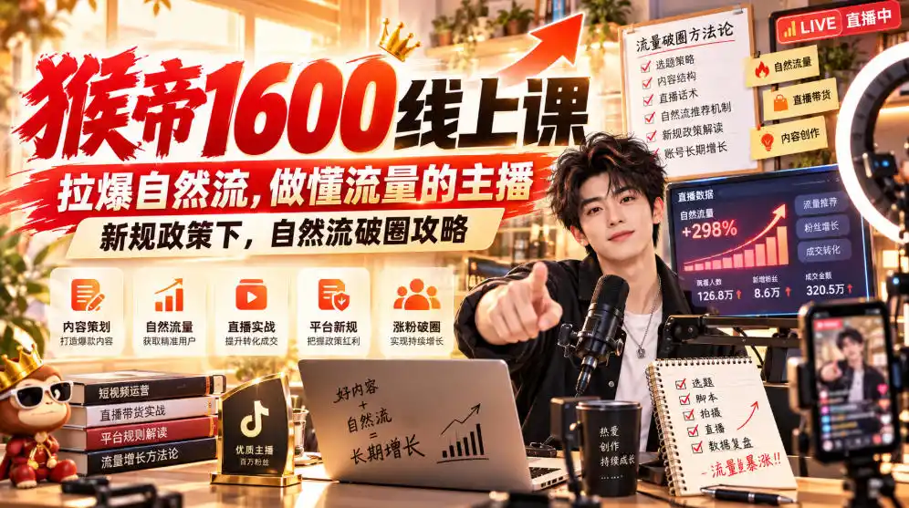 猴帝1600线上课，拉爆自然流，做懂流量的主播，新规政策下，自然流破圈攻略【更新261017】-翻身路网创
