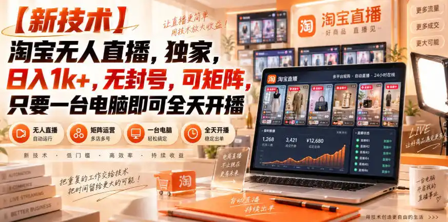 【独家新技术】淘宝无人直播,日入1k+,无封号,可矩阵,只要一台电脑即可全天开播【揭秘】