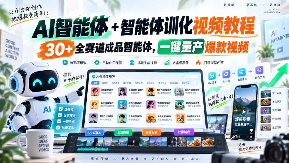 【无水印】AI智能体+智能体训化视频教程，30+全赛道成品智能体，一键量产爆款视频【更新】-翻身路网创