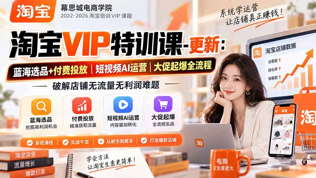 淘宝VIP特训课-更新1016：蓝海选品+付费投放｜短视频AI运营｜大促起爆全流程，破解店铺无流量无利润难题-翻身路网创